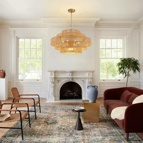 Buy 12-Light Dimmable Hand-Woven Rattan Tiered Chandelier Online