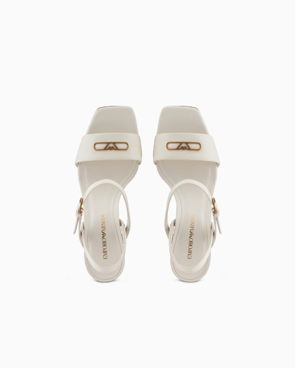Buy Nappa Leather Heeled Sandals with Eagle Plate | Luxury Women's Designer Dress Sandals