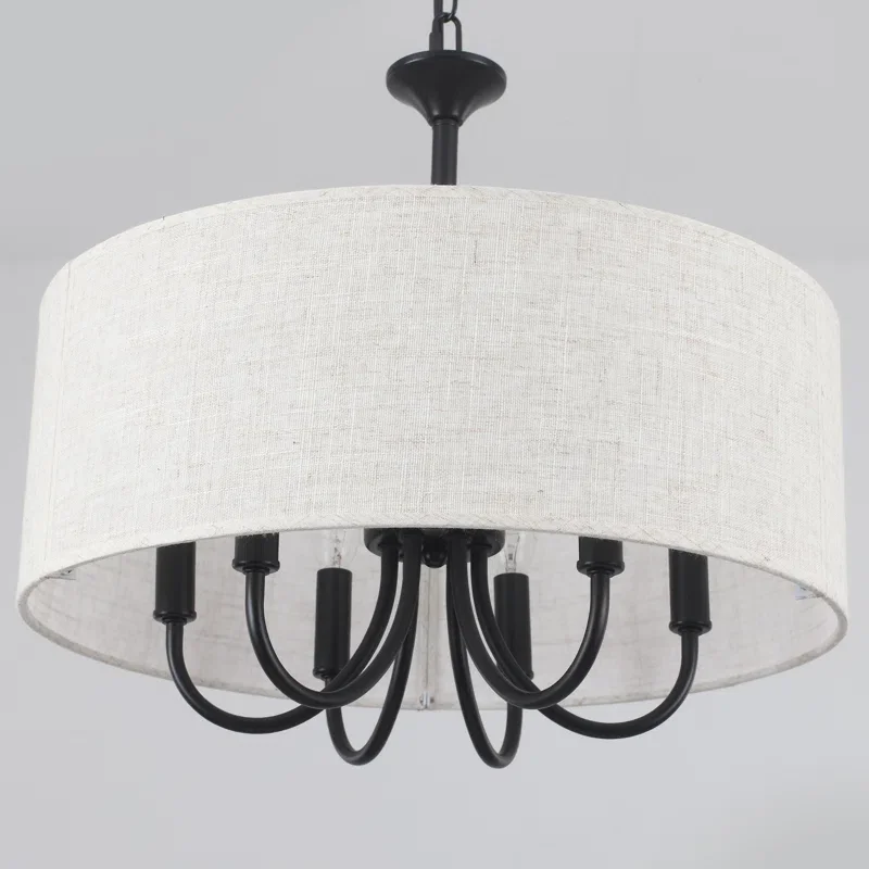 6-Light Farmhouse Drum Candle Chandelier for Dining Room and Entryway