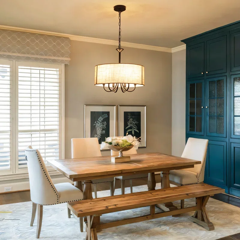 6-Light Farmhouse Drum Candle Chandelier for Dining Room and Entryway