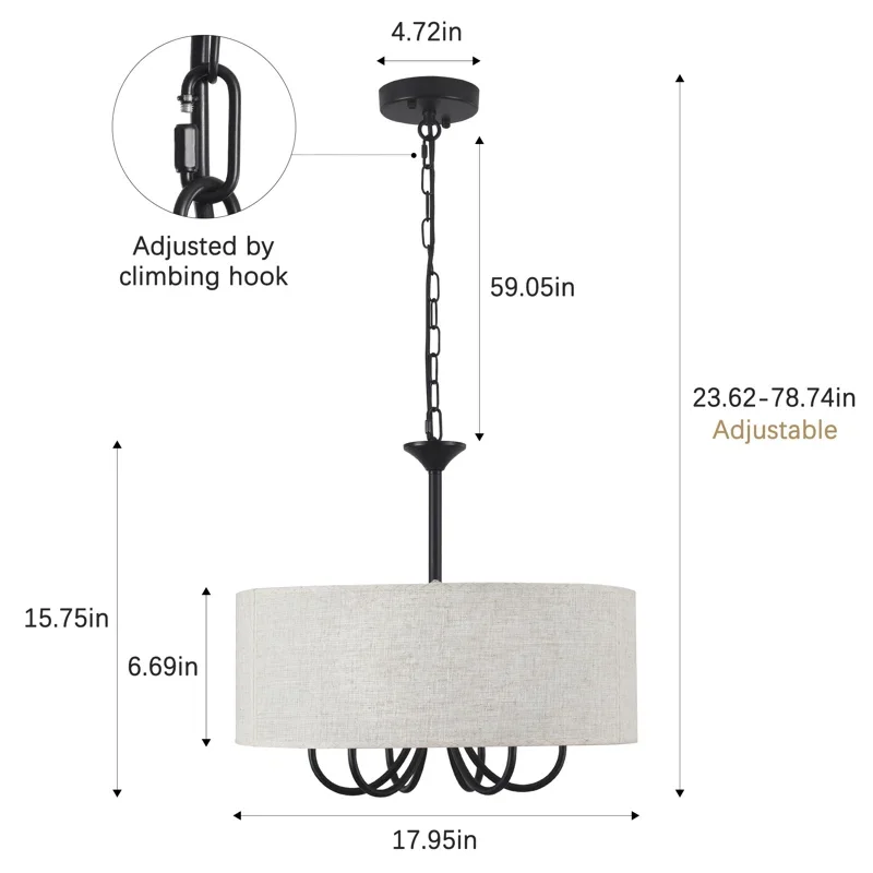 6-Light Farmhouse Drum Candle Chandelier for Dining Room and Entryway