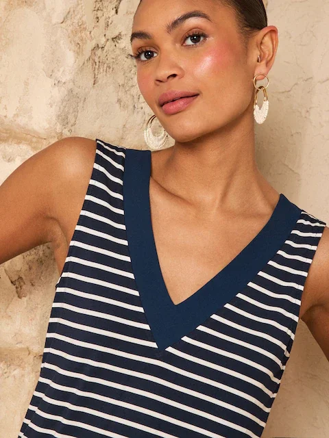 Love & Roses Navy and White Stripe Chiffon Trim V-Neck Jersey Vest