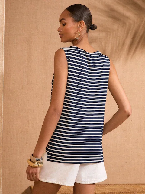 Love & Roses Navy and White Stripe Chiffon Trim V-Neck Jersey Vest