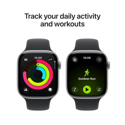 Apple Watch Series 11 (GPS+Cellular) 46mm Aluminum Case with Black Sport Band - M/L - Space Gray - (2025)