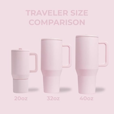 HydroJug Traveler 32 oz Water Bottle Pink Sand | Insulated Stainless Steel Tumbler with Handle and Flip Straw
