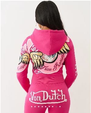 Women's True Religion X Von Dutch Crystal Shrunken Zip Hoodie - hoodie with hidden pockets for travel security