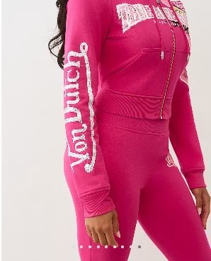 Women's True Religion X Von Dutch Crystal Shrunken Zip Hoodie - hoodie with hidden pockets for travel security