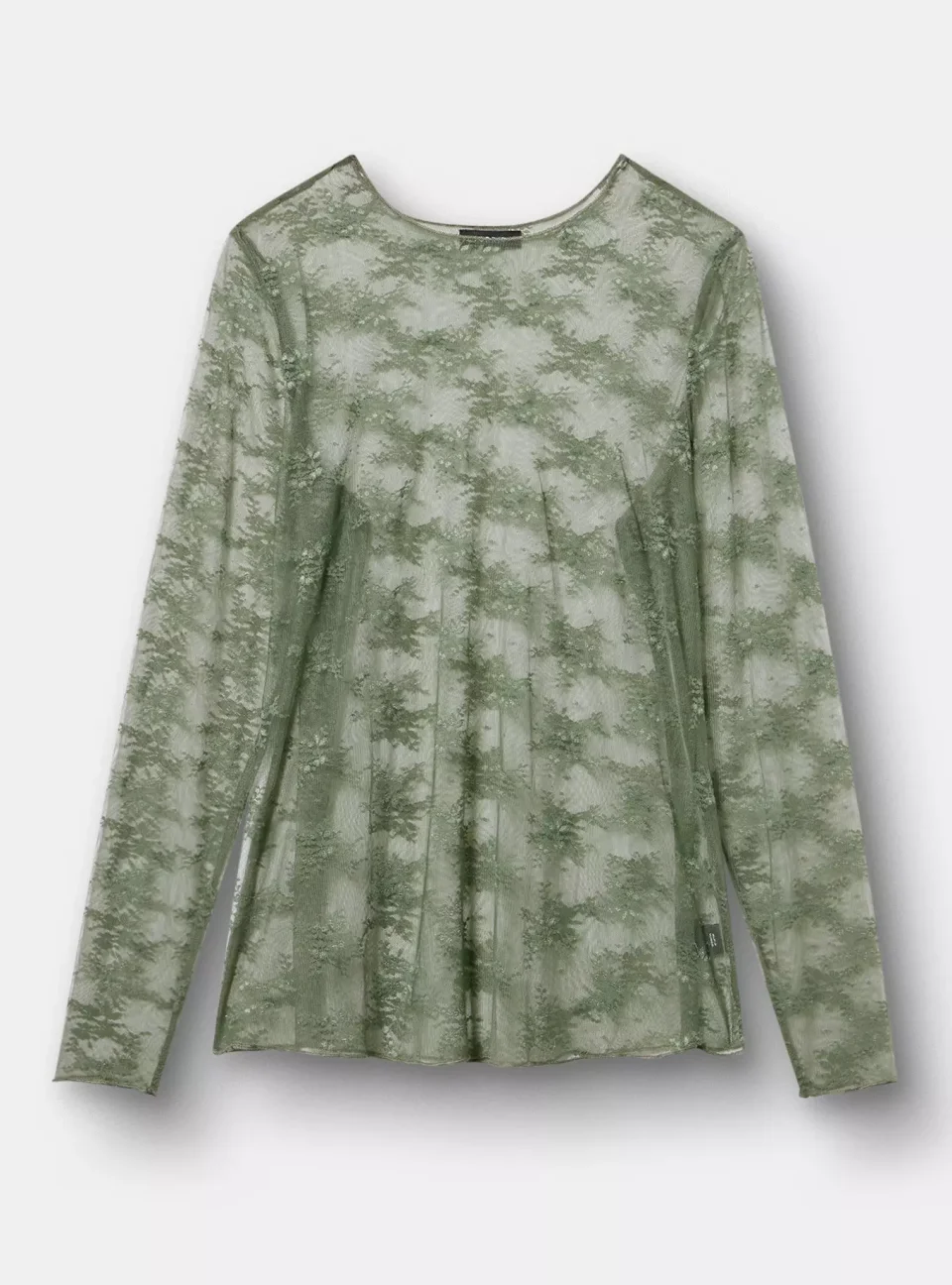Sheer Lace Long Sleeve Crew Top for Plus Size