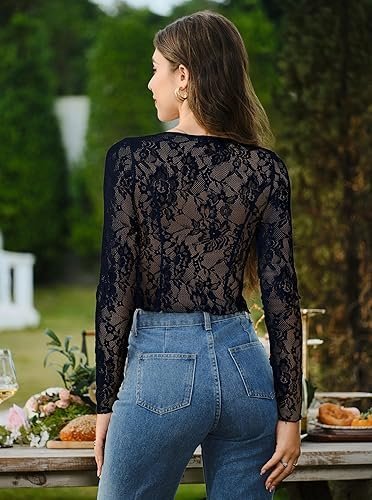 Buy Women's Open Back Lace Blouse - Elegant Long Sleeve