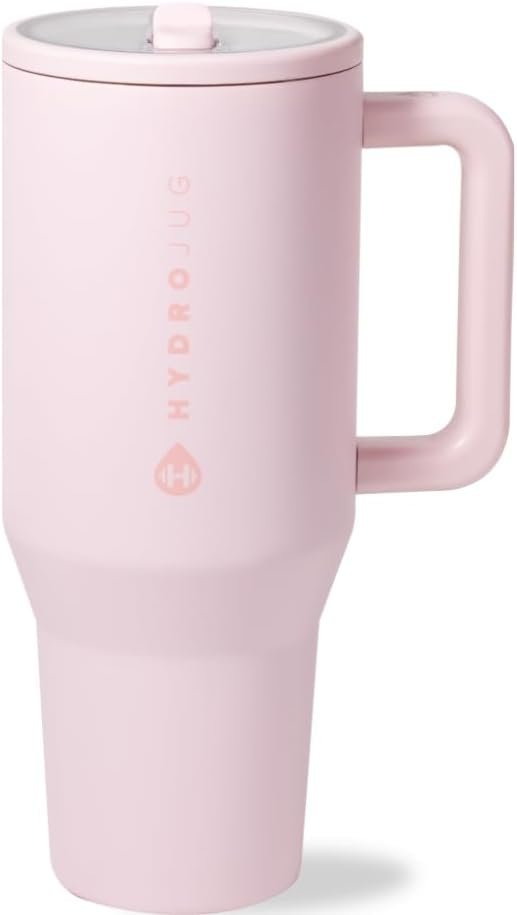 HydroJug Traveler 32 oz Water Bottle Pink Sand | Insulated Stainless Steel Tumbler with Handle and Flip Straw