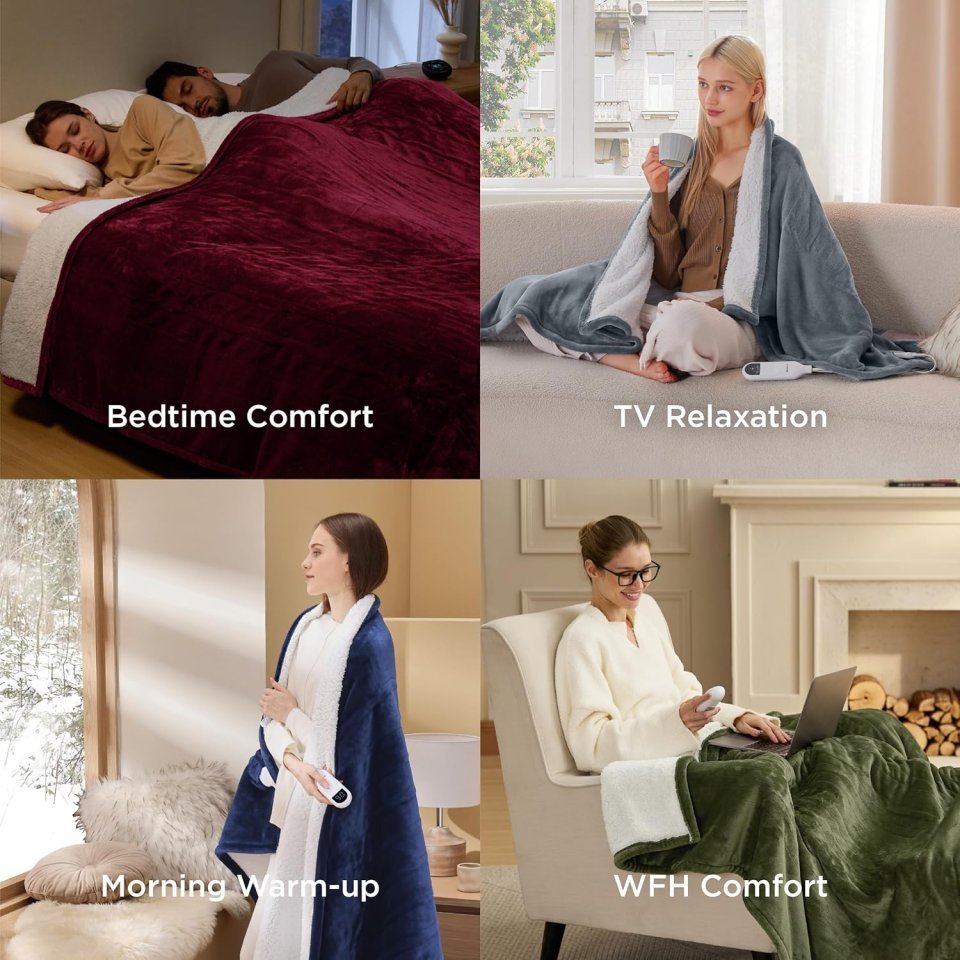 Bedsure Heated Blanket Throw Blanket - Fast Heating Electric Blanket, Soft Flannel Heated Throw with 4 Time Settings, 6 Heating Settings, Warm Gifts for Grandma & Grandpa & Seniors (50"x60", Grey)