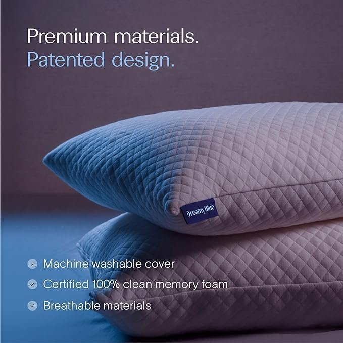 DreamyBlue Adjustable Memory Foam Pillow Queen | Bamboo Cooling Pillow for Side Back and Stomach Sleepers