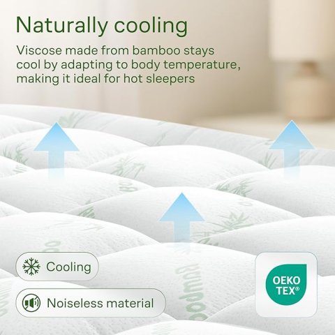 Niagara Sleep Solution Bamboo Mattress Topper Queen | Cooling Pillow Top Mattress Pad for Back Pain Relief and Better Sleep