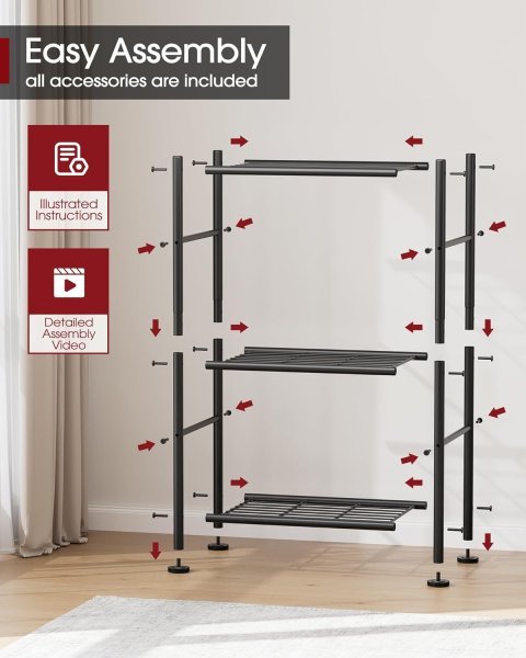 Sakugi 3 Tier Storage Shelf Organizer | Heavy Duty Metal Shelving Unit for Pantry Kitchen Laundry and Garage Storage