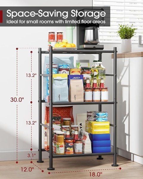 Sakugi 3 Tier Storage Shelf Organizer | Heavy Duty Metal Shelving Unit for Pantry Kitchen Laundry and Garage Storage