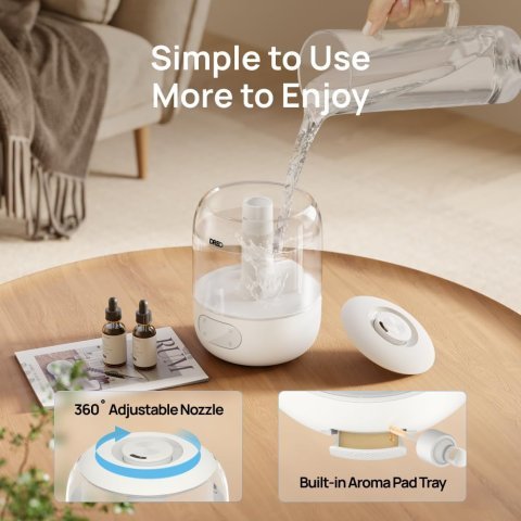 DREO Humidifiers for Bedroom, 3L Top Fill 30H & 26dB Quiet Runtime for Large Room, Cool Mist Ultrasonic Humidifier with Humidity Sensor, Night Light for Home, Baby, Nursery, Plants, New Edition