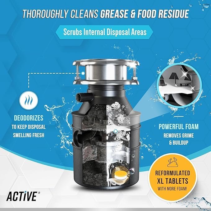 Garbage Disposal Cleaner Deodorizer Tablets 24 Pack | XL Foaming Citrus Sink Freshener and Kitchen Drain Cleaner