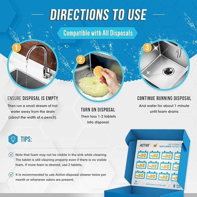 Garbage Disposal Cleaner Deodorizer Tablets 24 Pack | XL Foaming Citrus Sink Freshener and Kitchen Drain Cleaner