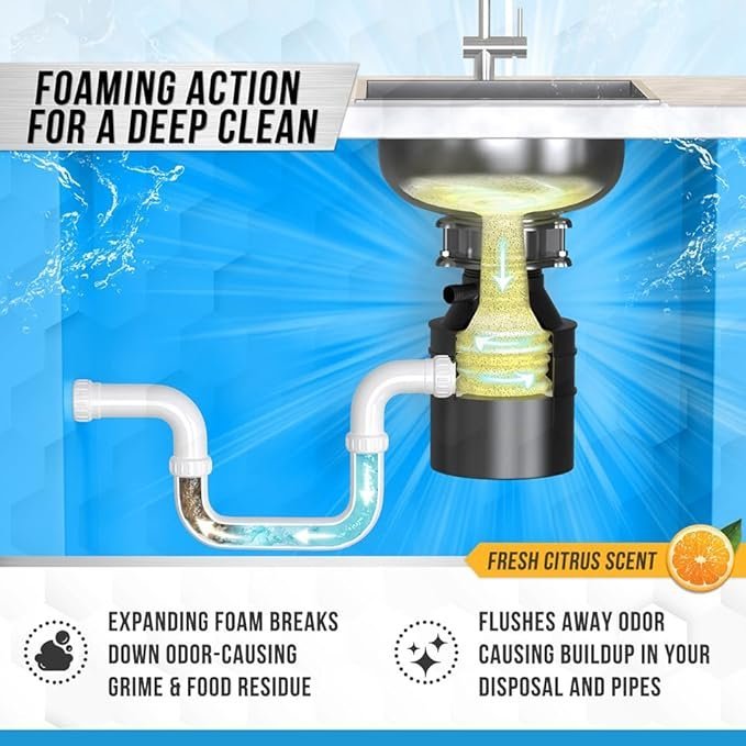 Garbage Disposal Cleaner Deodorizer Tablets 24 Pack | XL Foaming Citrus Sink Freshener and Kitchen Drain Cleaner
