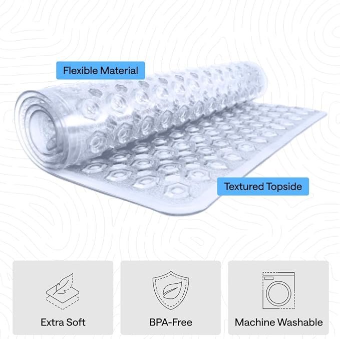 GORILLA GRIP Bath Tub Shower Mat 35x16 Inch | Non Slip Bathtub Mat with Suction Cups and Drain Holes