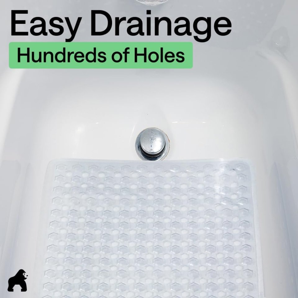 GORILLA GRIP Bath Tub Shower Mat 35x16 Inch | Non Slip Bathtub Mat with Suction Cups and Drain Holes