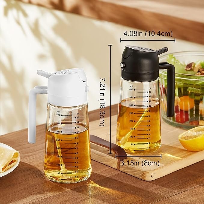 TrendPlain Glass Olive Oil Sprayer 16oz | 2 in 1 Olive Oil Dispenser Bottle for Air Fryer Cooking and Salad Dressing