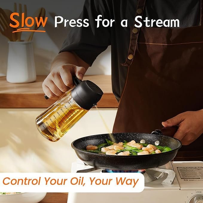 TrendPlain Glass Olive Oil Sprayer 16oz | 2 in 1 Olive Oil Dispenser Bottle for Air Fryer Cooking and Salad Dressing