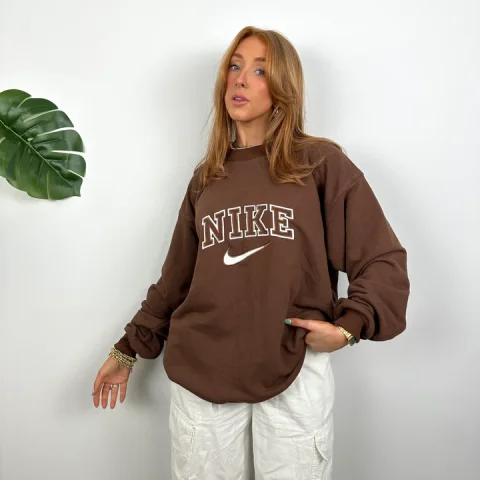 Buy Nike Brown Embroidered Sweatshirt (M) - Authentic