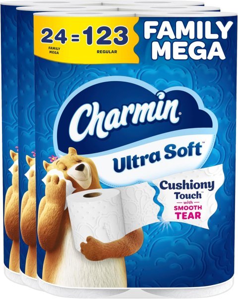 Charmin Ultra Soft Toilet Paper 24 Family Mega Rolls | Ultra Soft Cushiony Toilet Tissue for Long Lasting Comfort