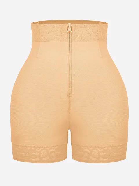 High-Waist Tummy Control Shaping Shorts with Clasps and Zipper