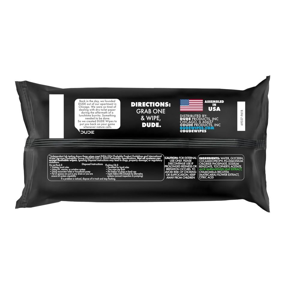DUDE Wipes Unscented Flushable Wipes | Extra Large Adult Wet Wipes for Sensitive Skin and Everyday Freshness