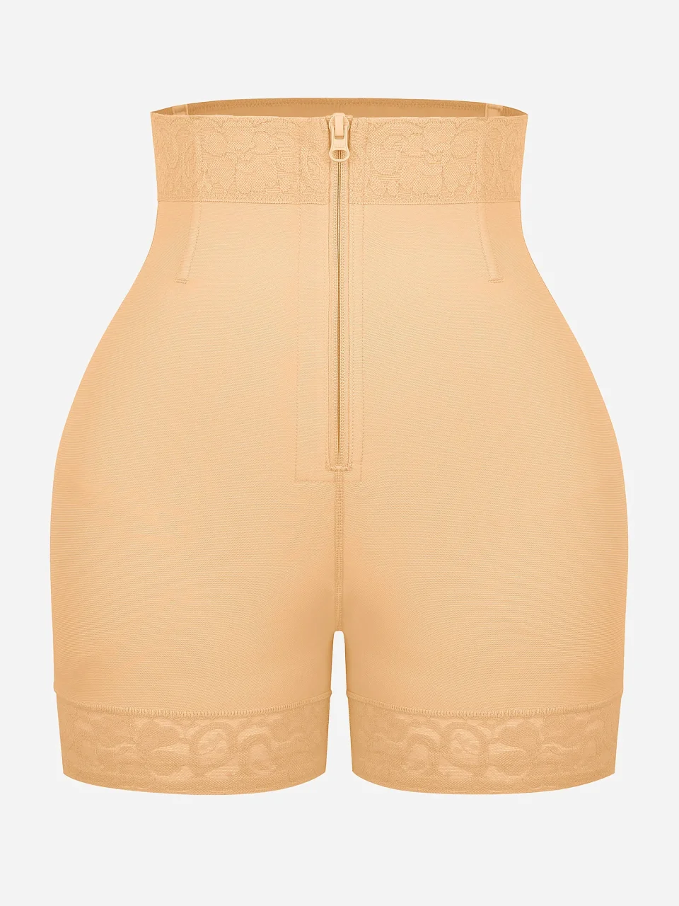High-Waist Tummy Control Shaping Shorts with Clasps and Zipper