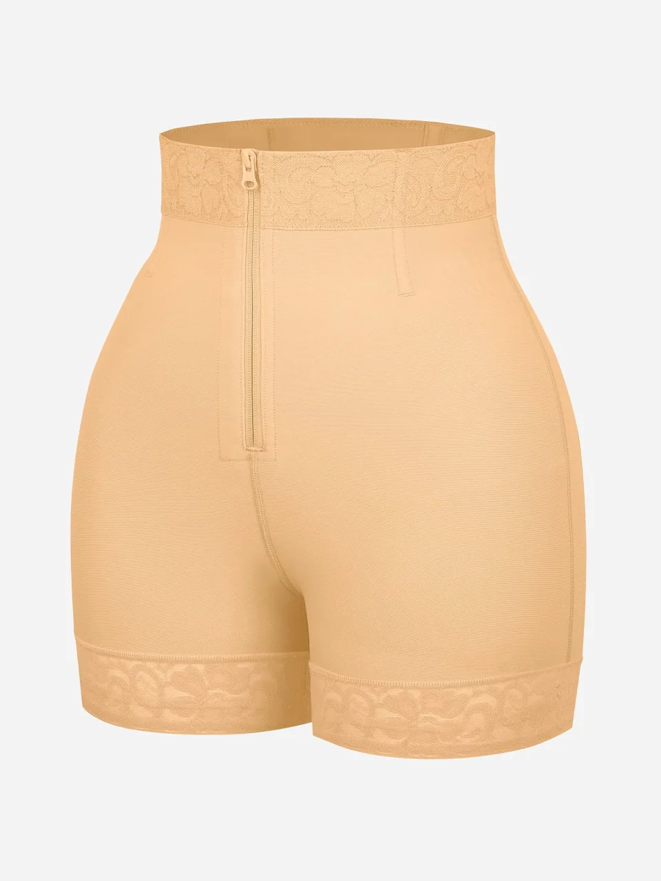 High-Waist Tummy Control Shaping Shorts with Clasps and Zipper