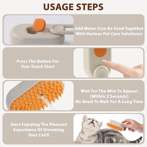 4-in-1 Cat Steam Brush | Rechargeable Anti-Static Shedding & Massage Tool