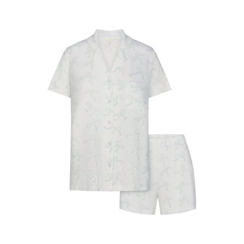 Buy Soft Lounge Short Sleep Set Ivory Pearl Bows Print Online | Ultra-Soft Women's Pajama Shorts Set