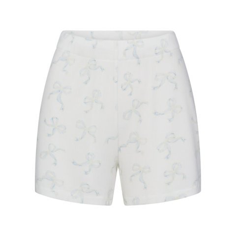 Buy Soft Lounge Short Sleep Set Ivory Pearl Bows Print Online | Ultra-Soft Women's Pajama Shorts Set