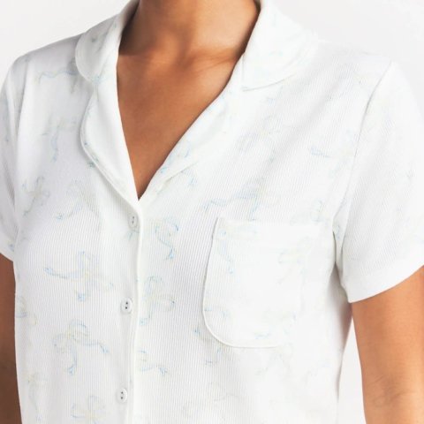 Buy Soft Lounge Short Sleep Set Ivory Pearl Bows Print Online | Ultra-Soft Women's Pajama Shorts Set