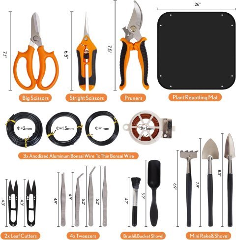 Buy 20-Piece Bonsai Tools Kit Online | Complete Bonsai Gardening Tool Set with Wire Kit, Pruning Shears & Leather Storage Bag