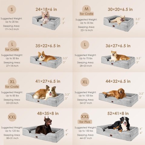 Buy EHEYCIGA Orthopedic Dog Bed for Extra Large Dogs Online | Waterproof Memory Foam XL Pet Bed with Bolsters & Washable Cover 44" x 32" Grey