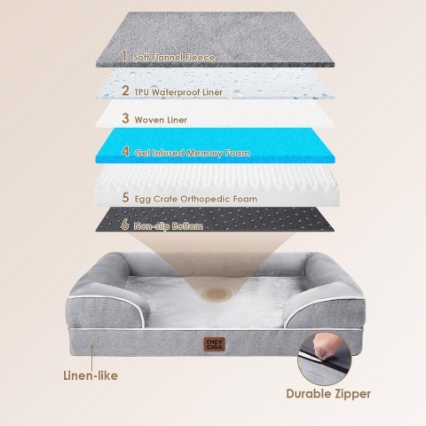 Buy EHEYCIGA Orthopedic Dog Bed for Extra Large Dogs Online | Waterproof Memory Foam XL Pet Bed with Bolsters & Washable Cover 44" x 32" Grey