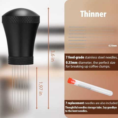 Buy WDT Espresso Distribution Tool Online | 7-Needle Espresso Coffee Stirrer with Aluminum Alloy Handle & Stand - Black