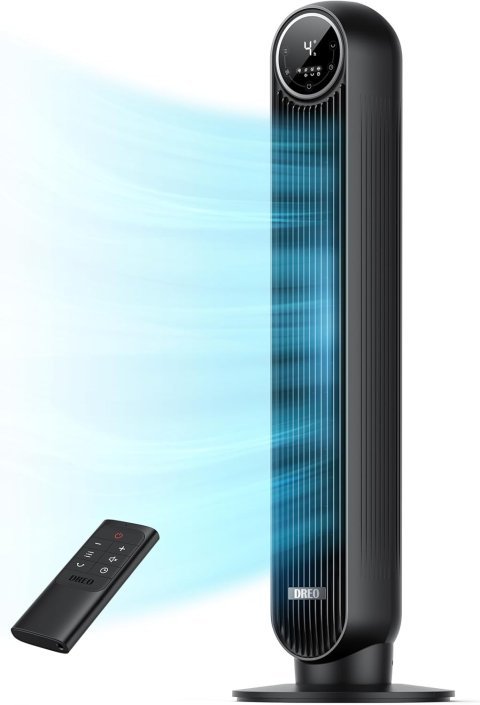 Buy DREO Tower Fan for Bedroom Online | 2026 DC Motor Bladeless Oscillating Fan with Remote, 8 Speeds & Ultra Quiet Cooling | Black