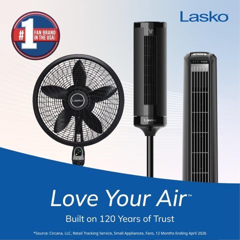 Buy Lasko Oscillating Cyclone Pedestal Fan 1843 Online | 18-Inch Adjustable Standing Fan with Remote, Timer & 3 Speeds | Black