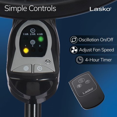 Buy Lasko Oscillating Cyclone Pedestal Fan 1843 Online | 18-Inch Adjustable Standing Fan with Remote, Timer & 3 Speeds | Black