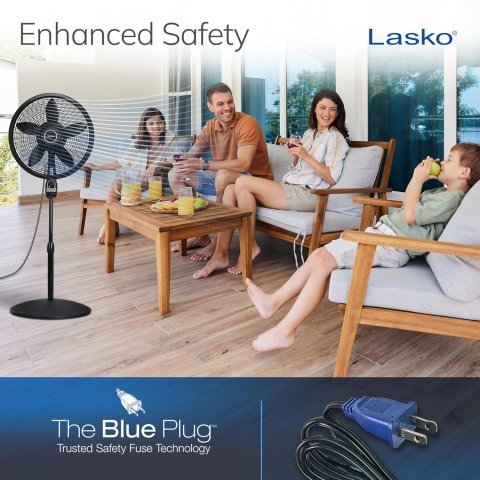 Buy Lasko Oscillating Cyclone Pedestal Fan 1843 Online | 18-Inch Adjustable Standing Fan with Remote, Timer & 3 Speeds | Black