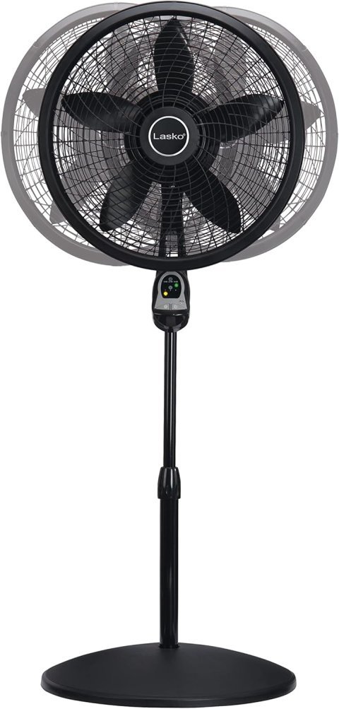 Buy Lasko Oscillating Cyclone Pedestal Fan 1843 Online | 18-Inch Adjustable Standing Fan with Remote, Timer & 3 Speeds | Black