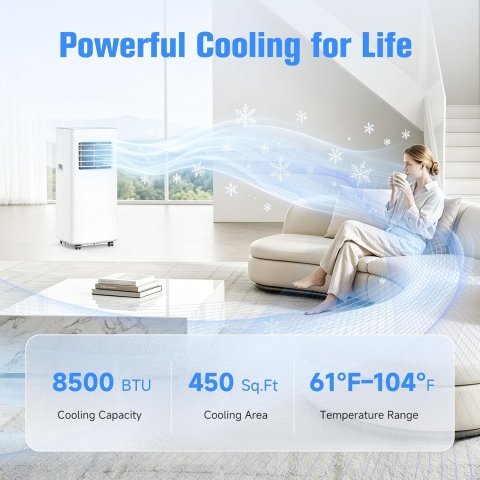 Buy 3-in-1 Portable Air Conditioner 8500 BTU Online | AC, Fan & Dehumidifier for Rooms Up to 450 Sq. Ft. with Window Kit