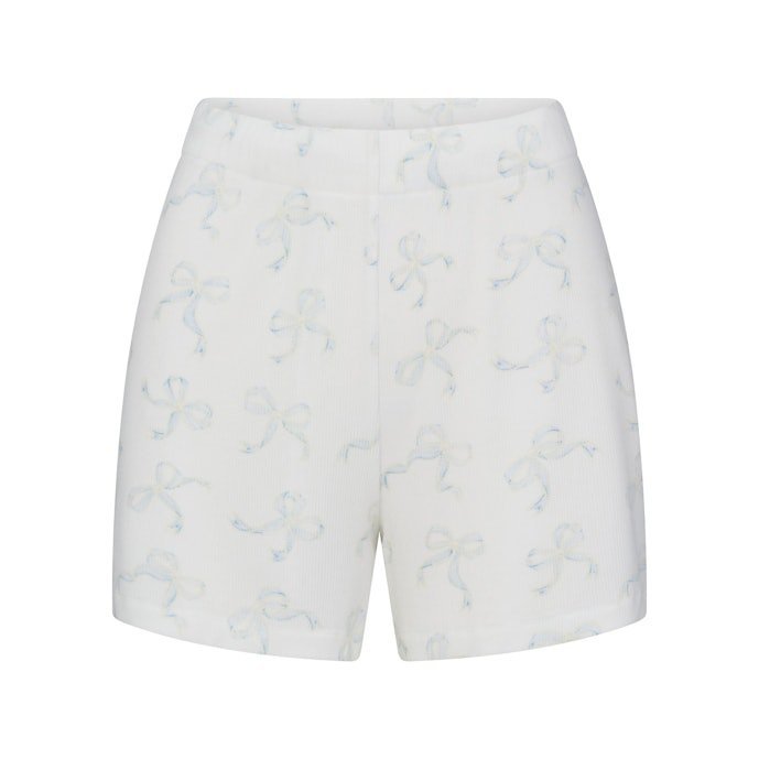 Buy Soft Lounge Short Sleep Set Ivory Pearl Bows Print Online | Ultra-Soft Women's Pajama Shorts Set