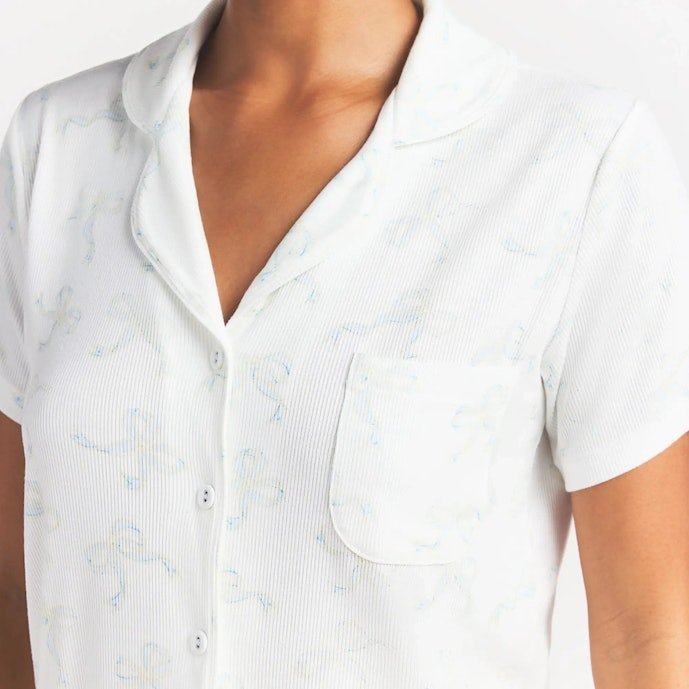 Buy Soft Lounge Short Sleep Set Ivory Pearl Bows Print Online | Ultra-Soft Women's Pajama Shorts Set
