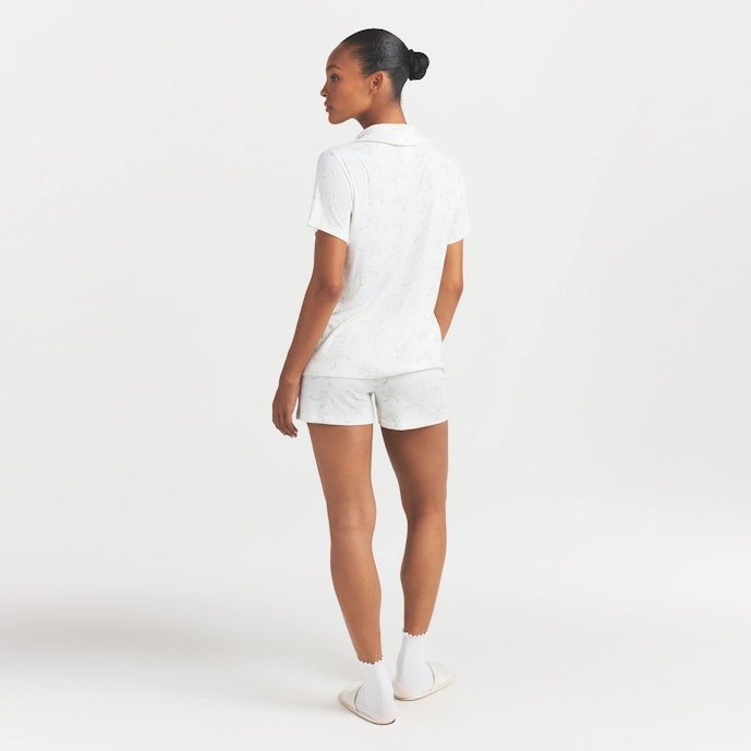 Buy Soft Lounge Short Sleep Set Ivory Pearl Bows Print Online | Ultra-Soft Women's Pajama Shorts Set